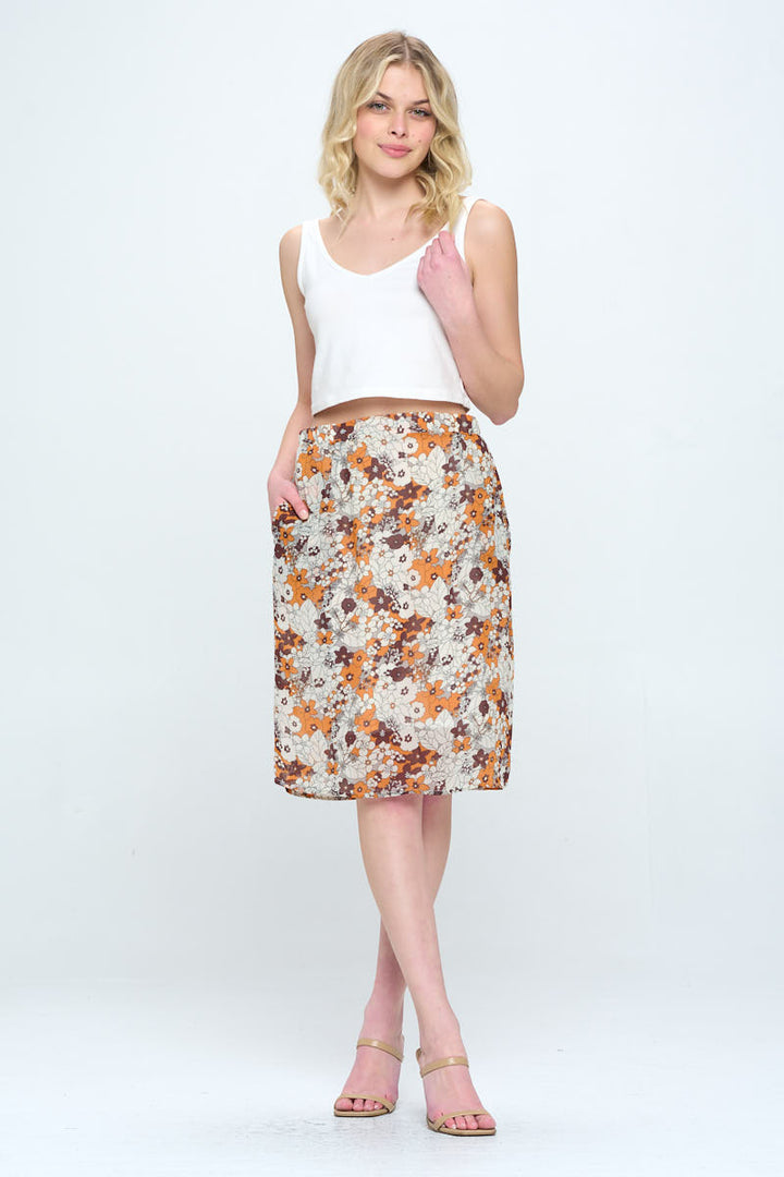 Brown Floral All Over Print Skirt