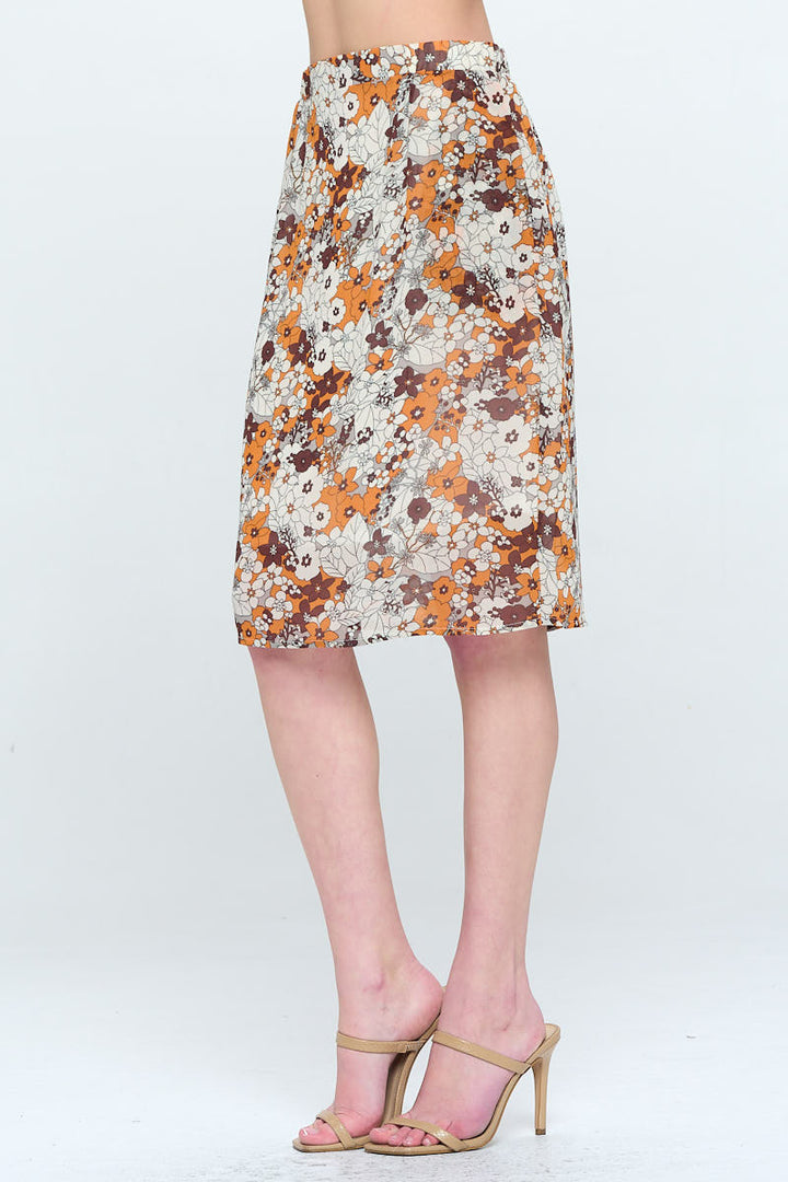 Brown Floral All Over Print Skirt