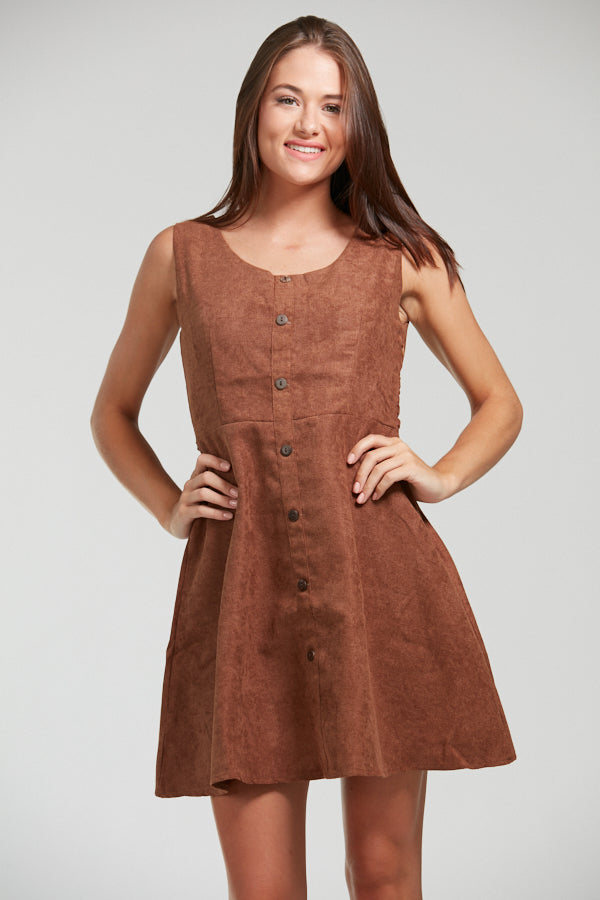 Brown Corduroy Button Up Dress