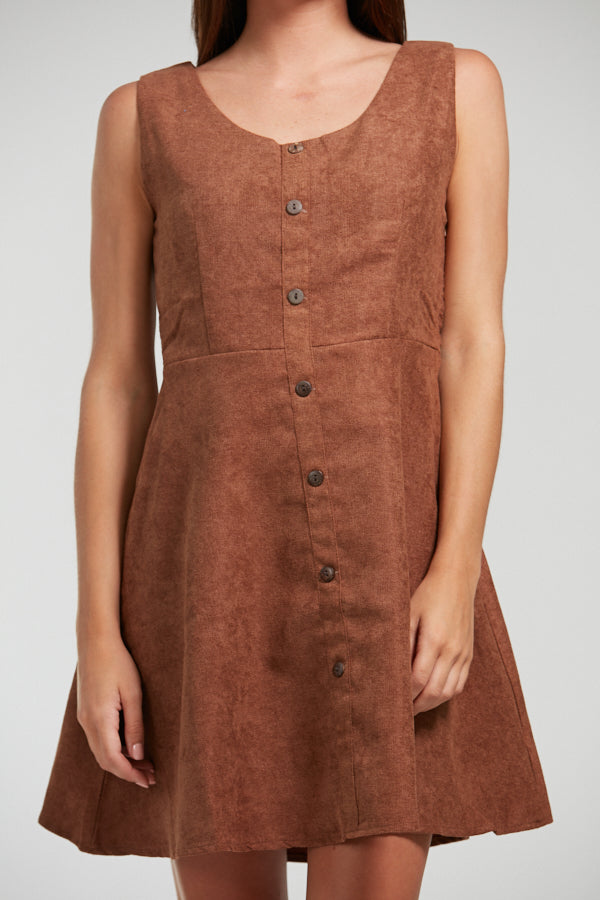 Brown Corduroy Button Up Dress