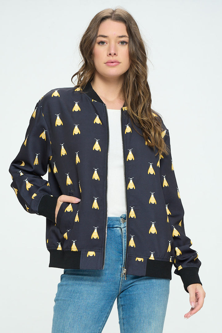 Bees All Over Print Bomber Jacket