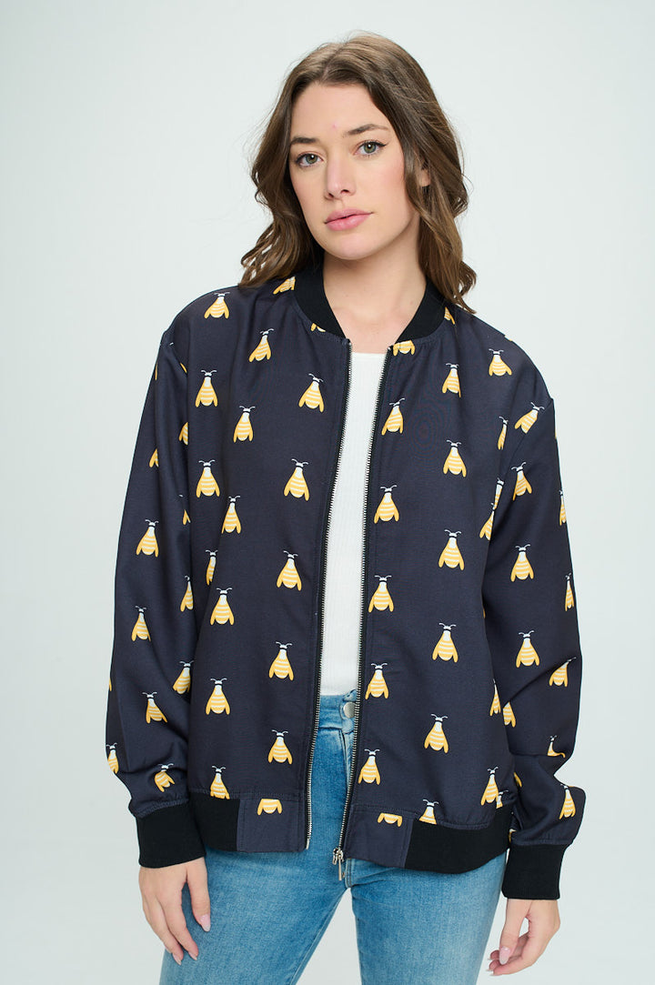 Bees All Over Print Bomber Jacket