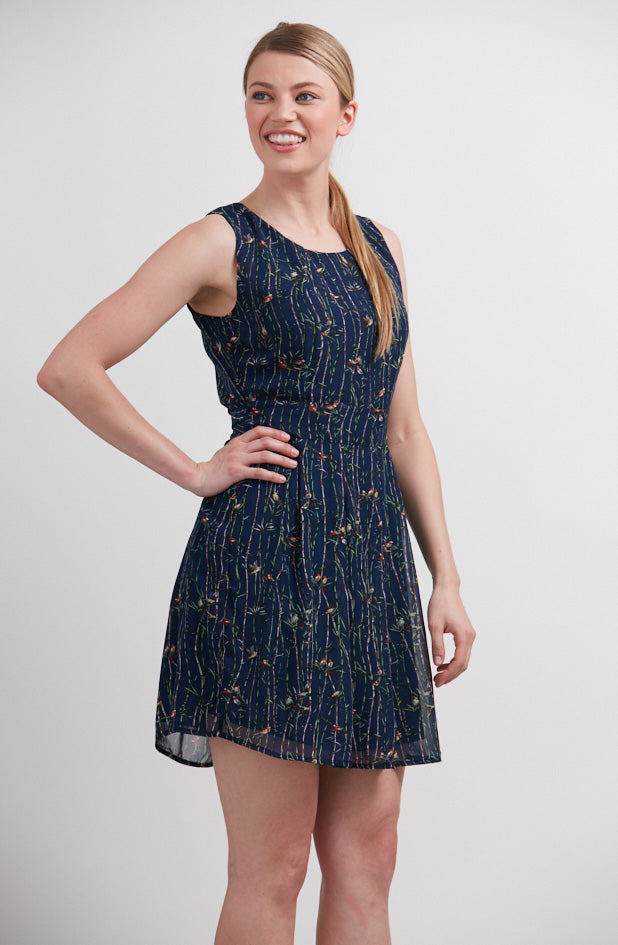 Birds And Bamboos All Over Print Dress