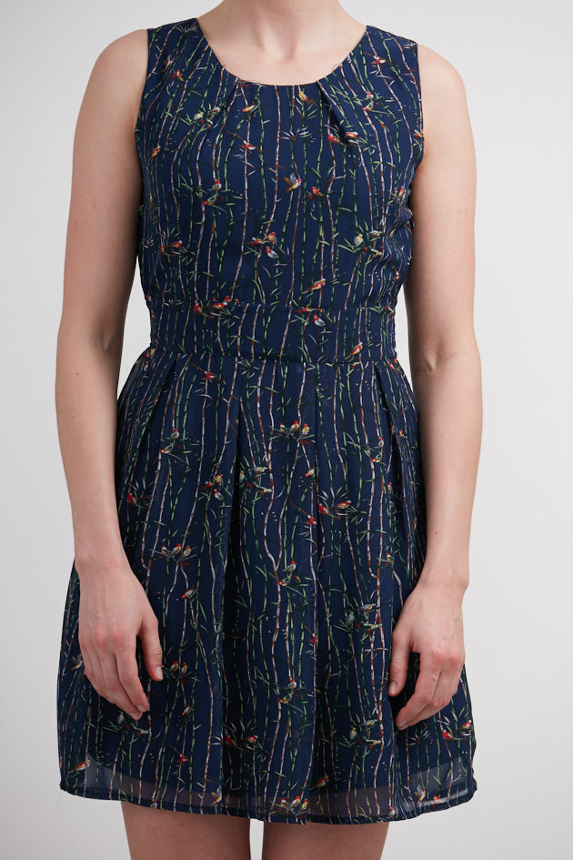 Birds And Bamboos All Over Print Dress