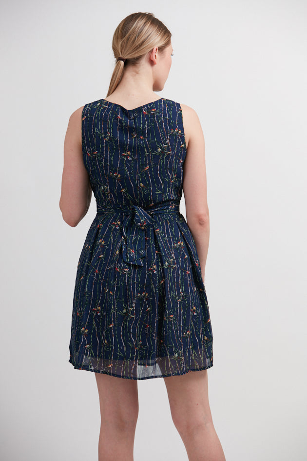 Birds And Bamboos All Over Print Dress