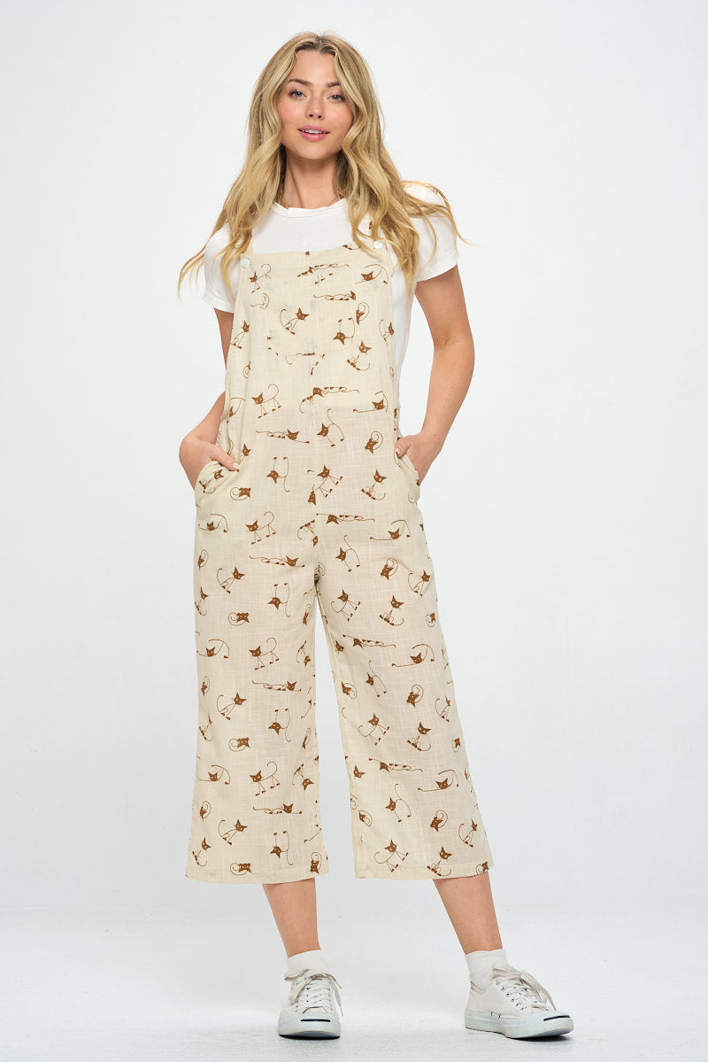 Cat Whiskers All Over Print Crop Jumpsuit