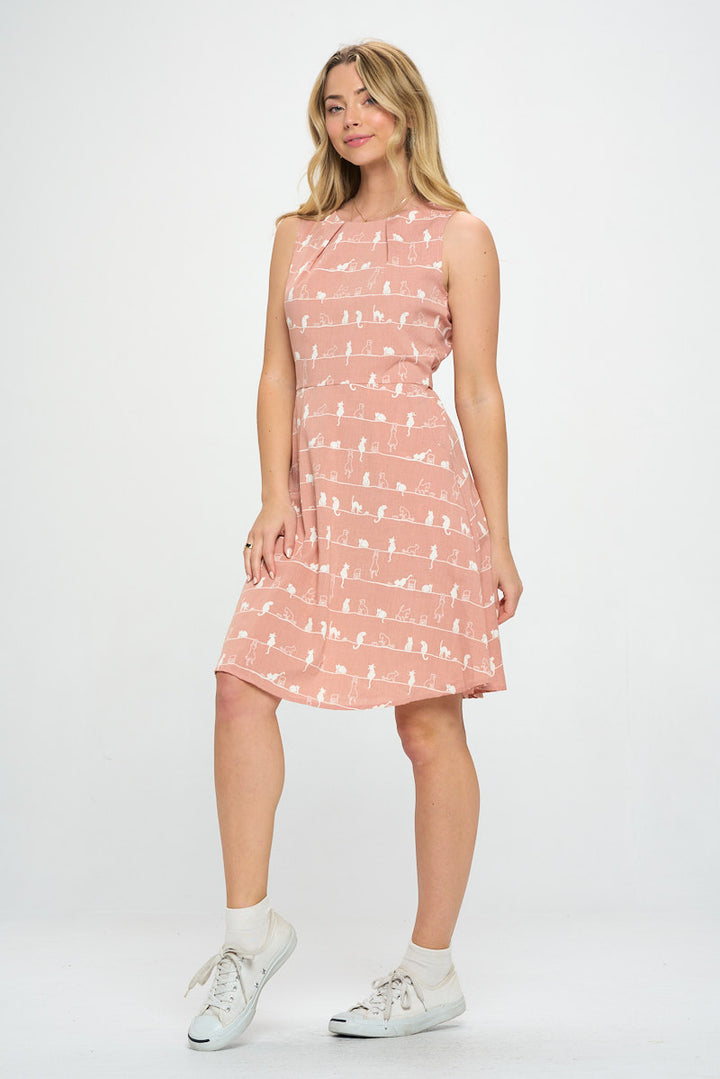 Cat on a Wire All Over Print Sleeveless Dress