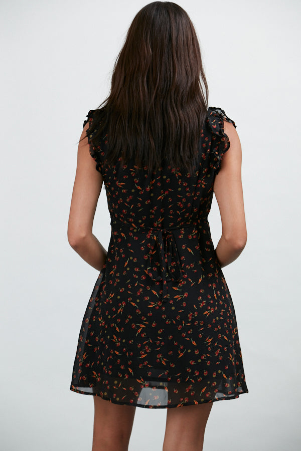 Chili Pepper All Over Print Black Dress