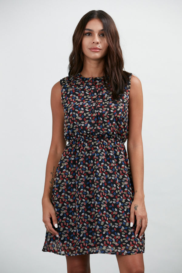 Leaves All Over Print Scoop Neck Dress