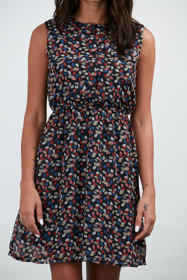 Leaves All Over Print Scoop Neck Dress