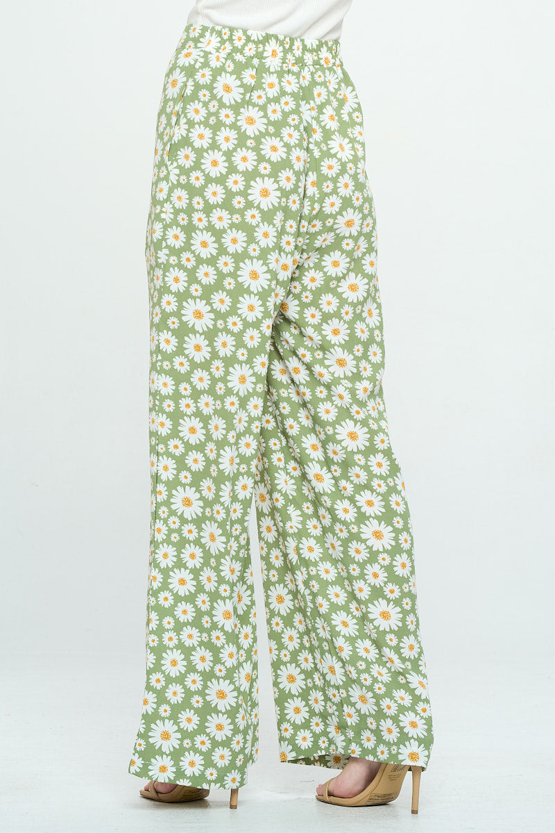 Daisy Floral All Over Print Wide Leg Pants
