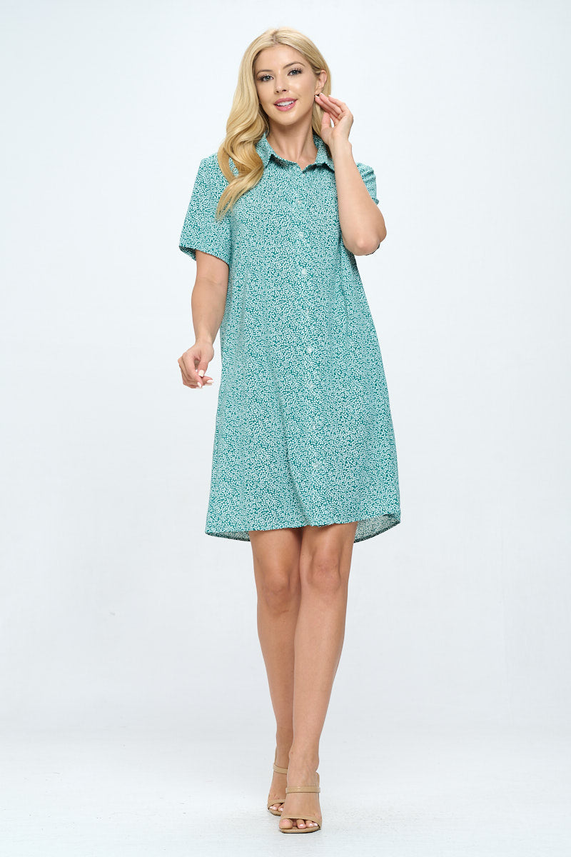 Daisy Floral Print Green Shirt Dress