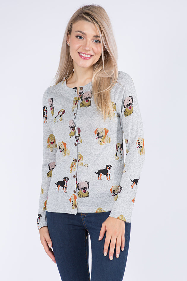 Dog Playful All Over Print Cardigan