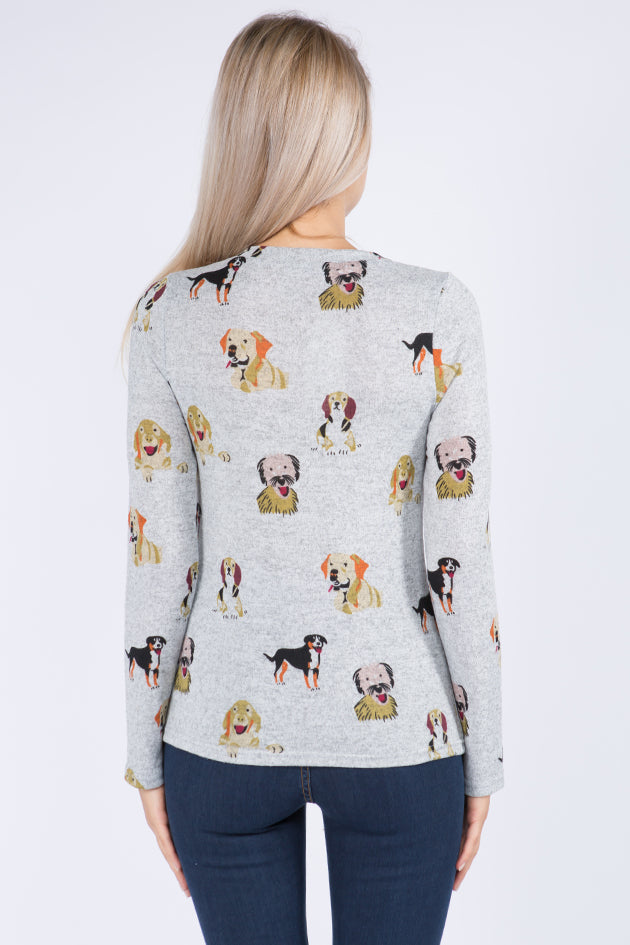 Dog Playful All Over Print Cardigan