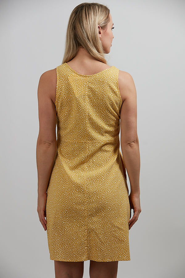 Polka Dot Print Button Front Mustard Color Dress