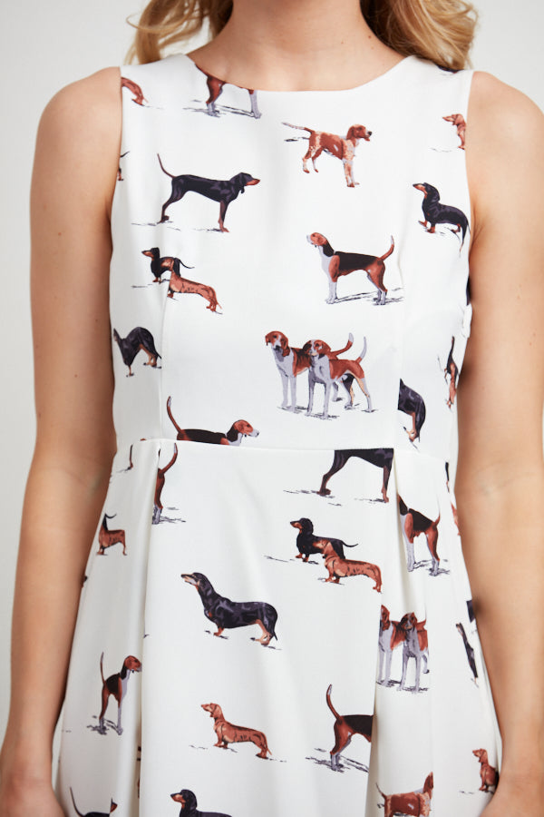 Dachshund & Beagle Dogs Print Dress White