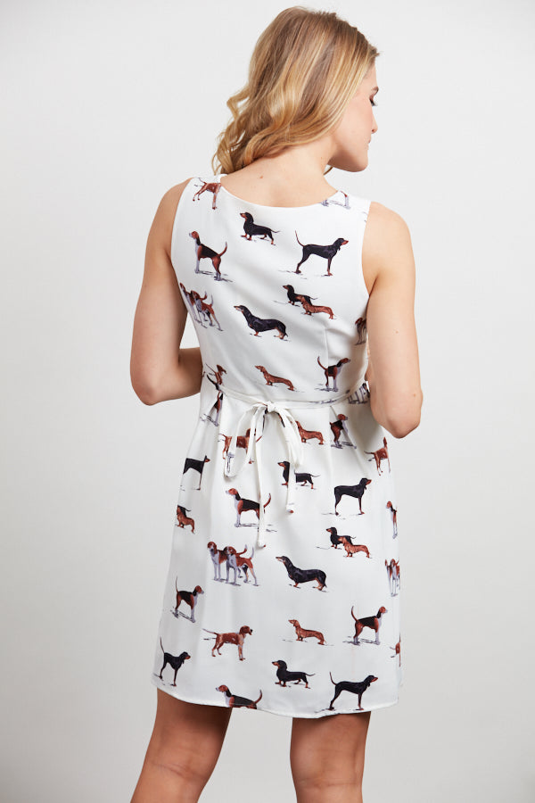Dachshund & Beagle Dogs Print Dress White