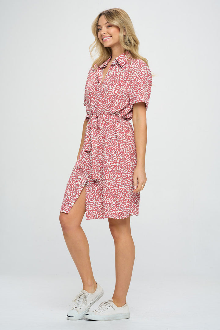 Daisy Floral All Over Print Button Up Collar Dress