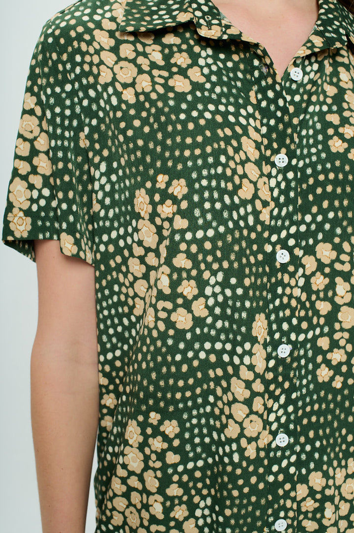 Floral Dot Print Button Front Shirt Dress