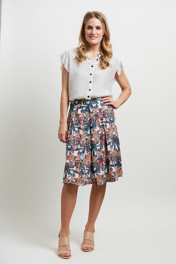 Floral All Over Print Pleated Skirt
