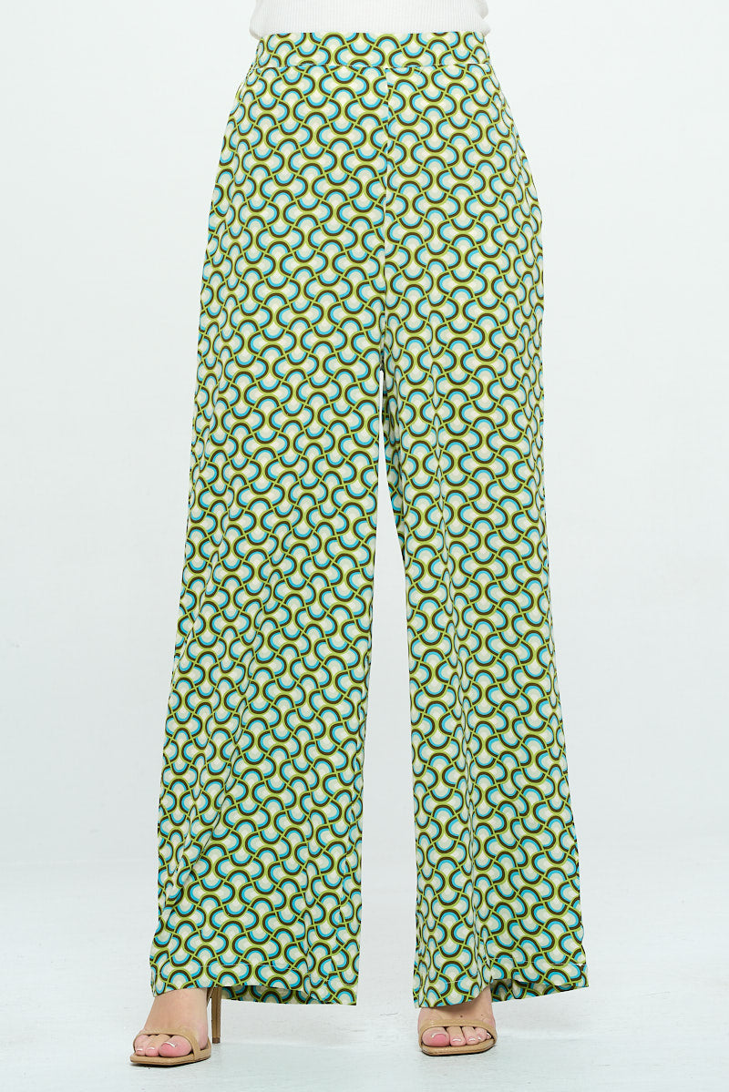 Geometric Abstract All Over Print Wide Leg Pants