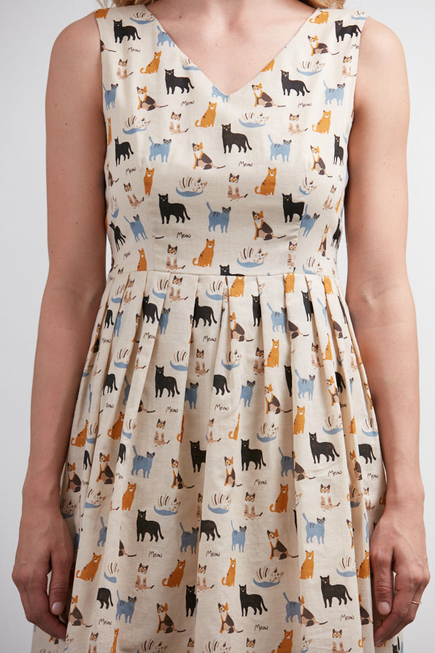 Cat Multi Breed Print V-Neckline Dress
