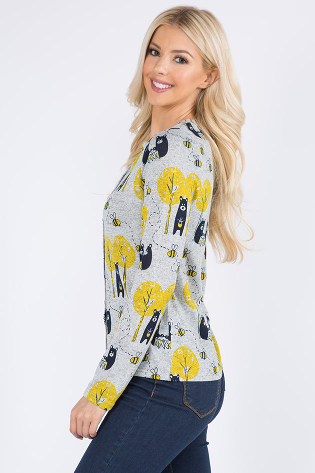 Honey Bear and Bee All Over Print Cardigan