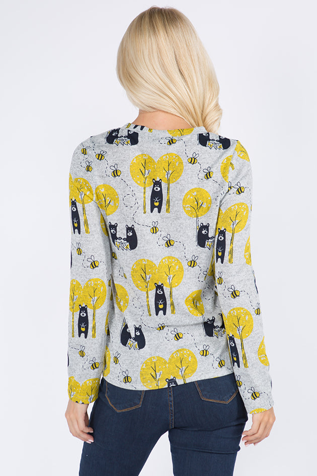 Honey Bear and Bee All Over Print Cardigan