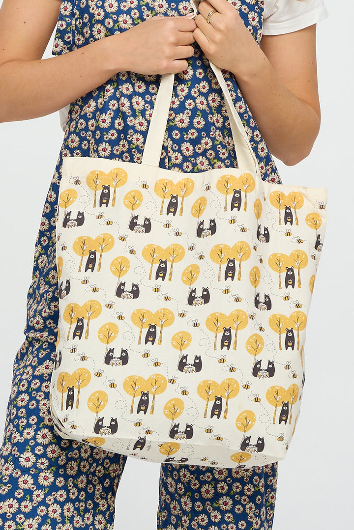 Honey Bee & Bear All Over Print Reusable Tote Bag
