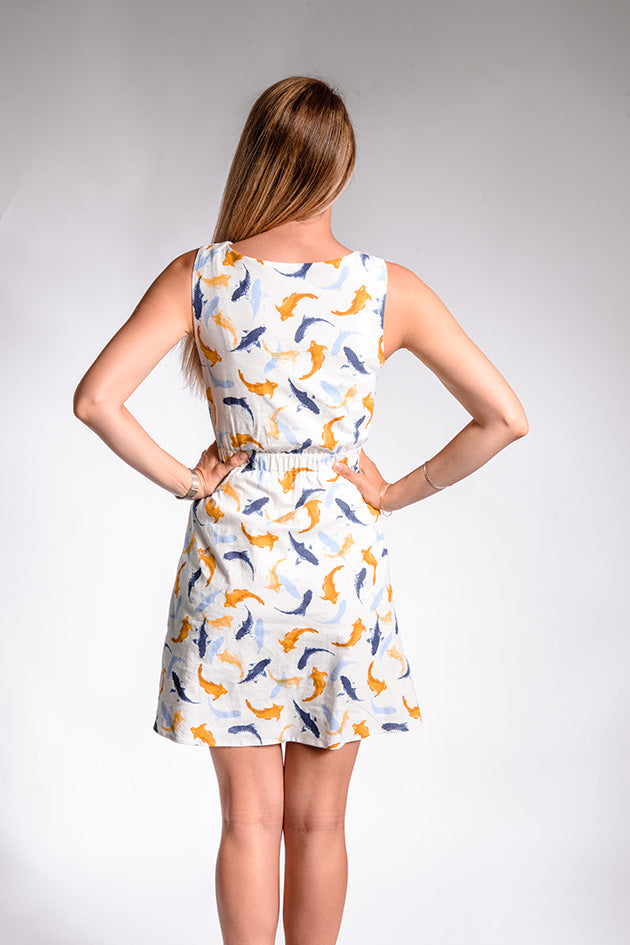 Koi Fish Print White Dress