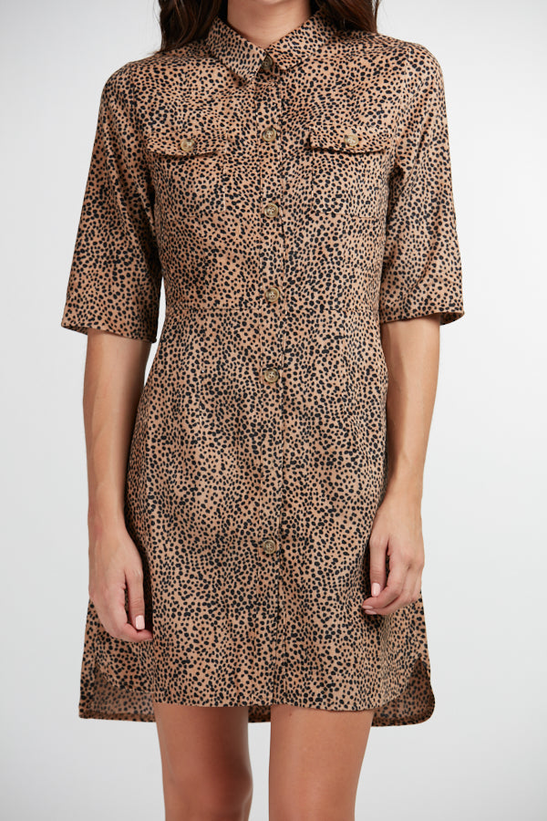 Leopard Print Brown Shirt Dress