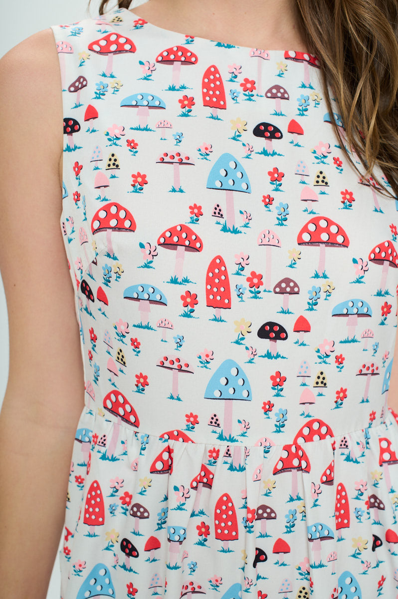 Mushroom Floral All Over Print A-Line Dress