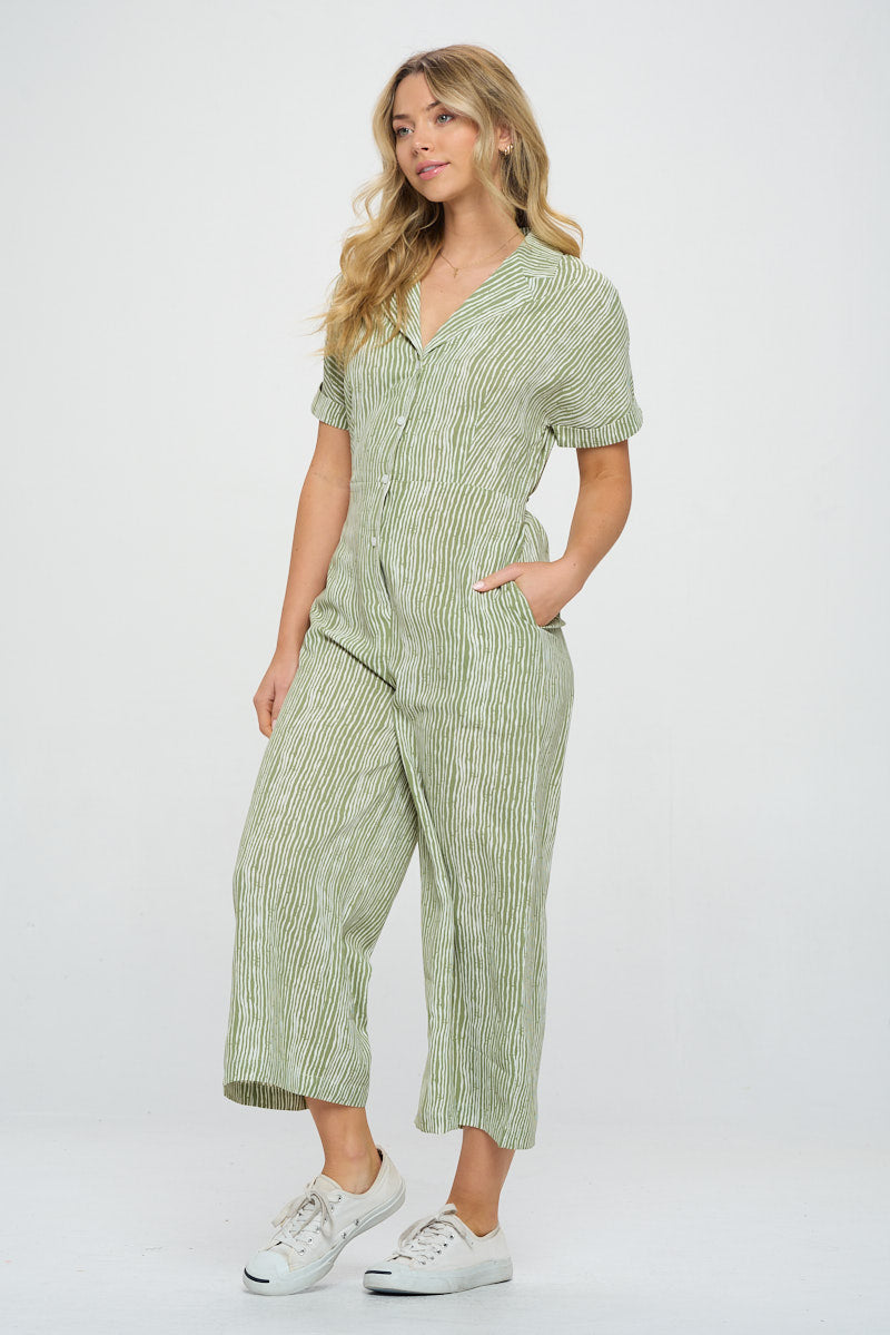 Parallel Lines Wide Leg Short Sleeve Jumpsuit