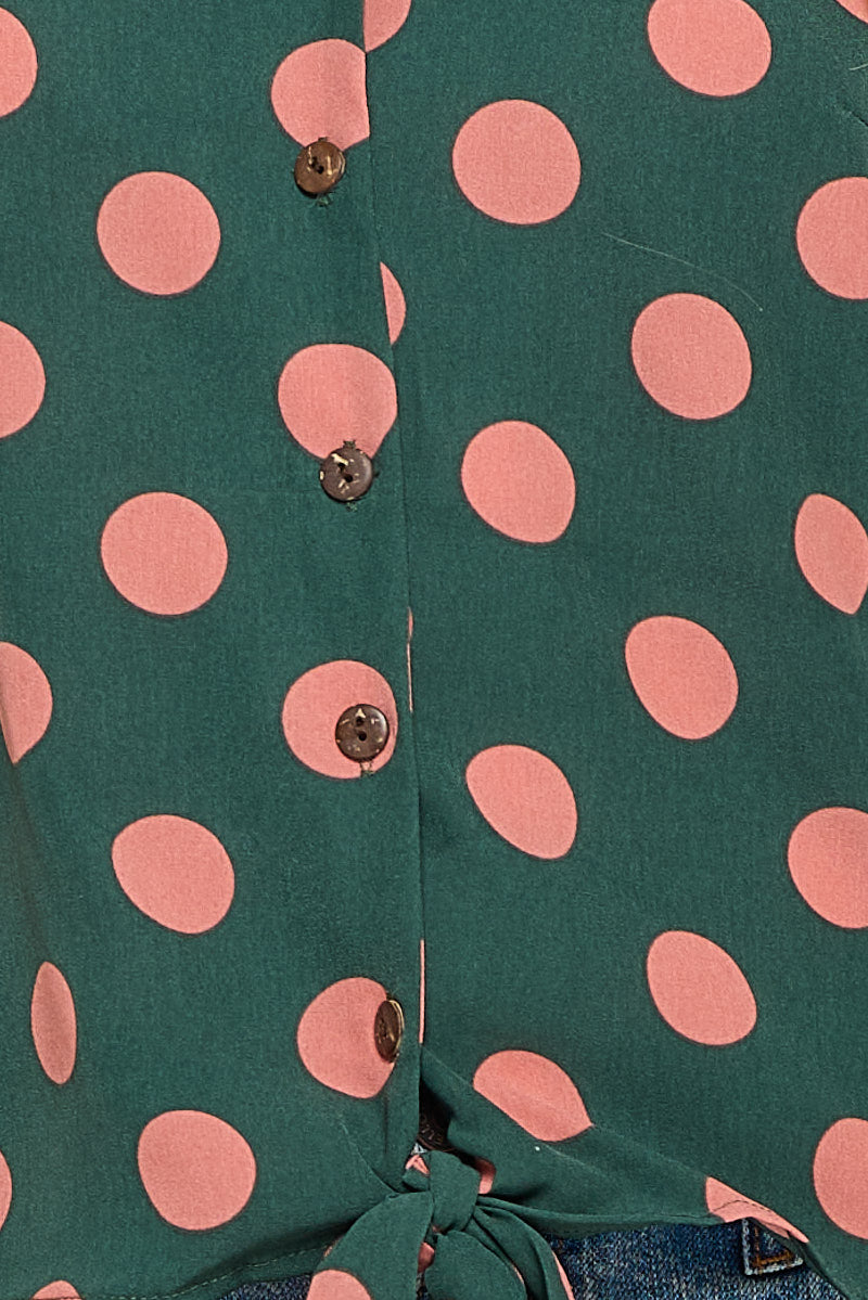 Polka Dot All Over Print Button Up Blouse