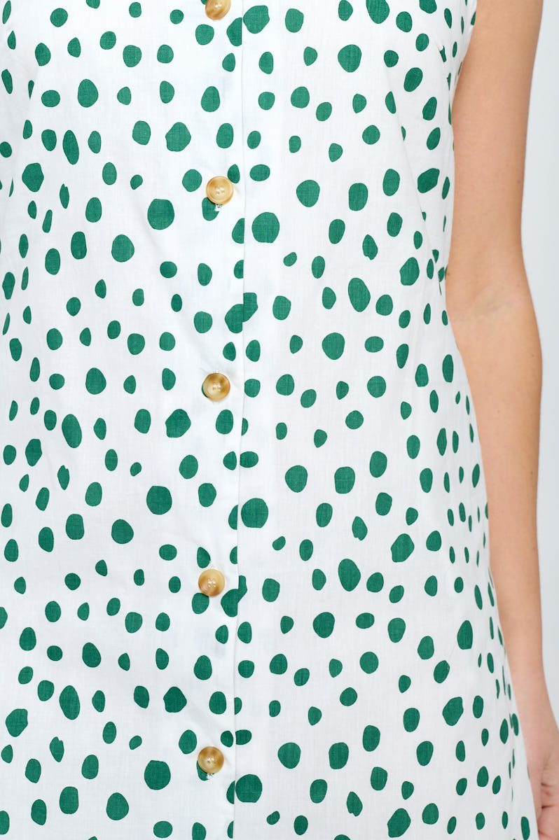 Green Dot Print with Spaghetti Strap Dress