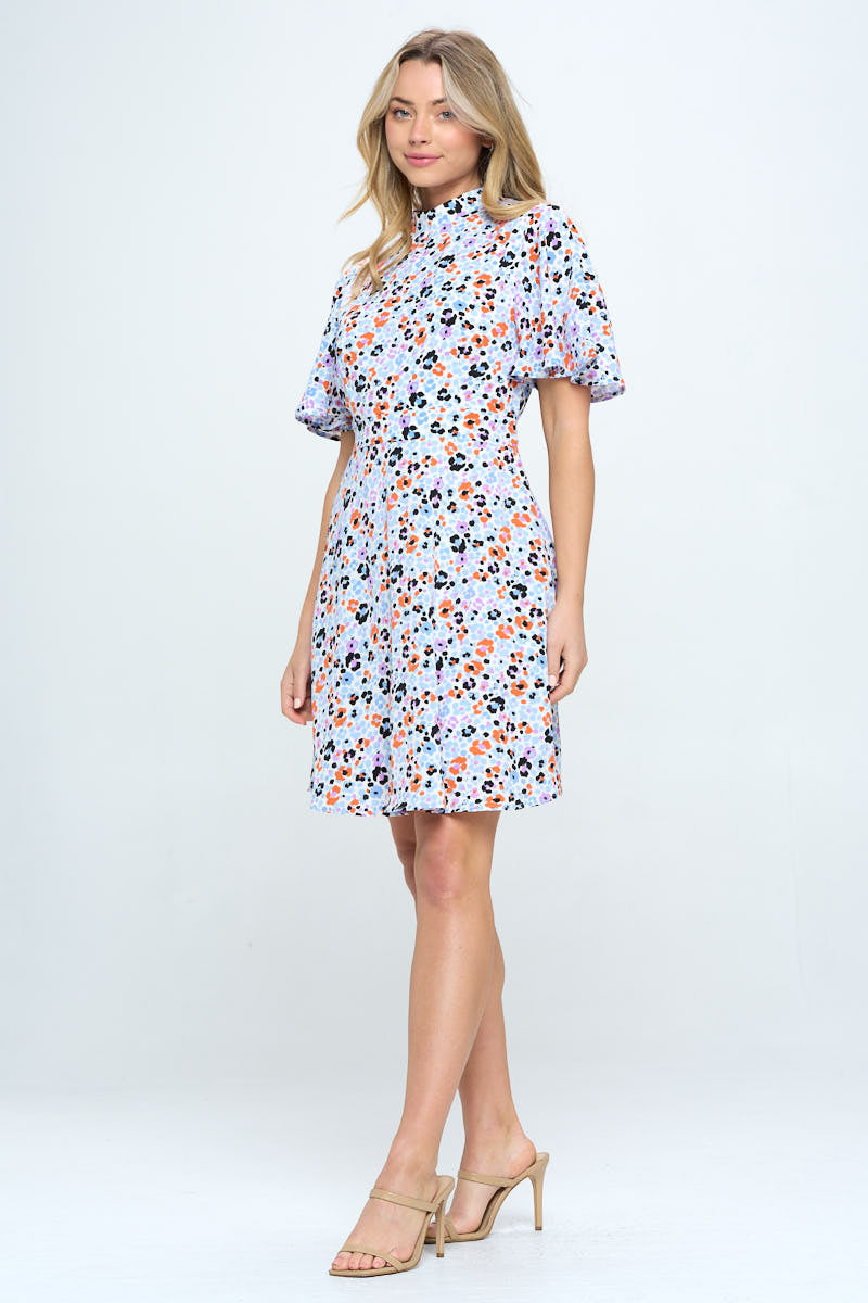 Floral Print Dress with Flutter Sleeves