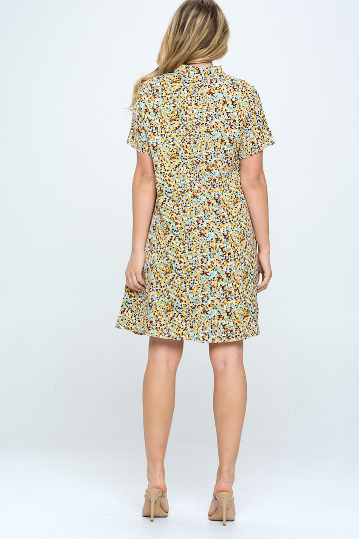 Confetti Print Button Up Dress with Pockets