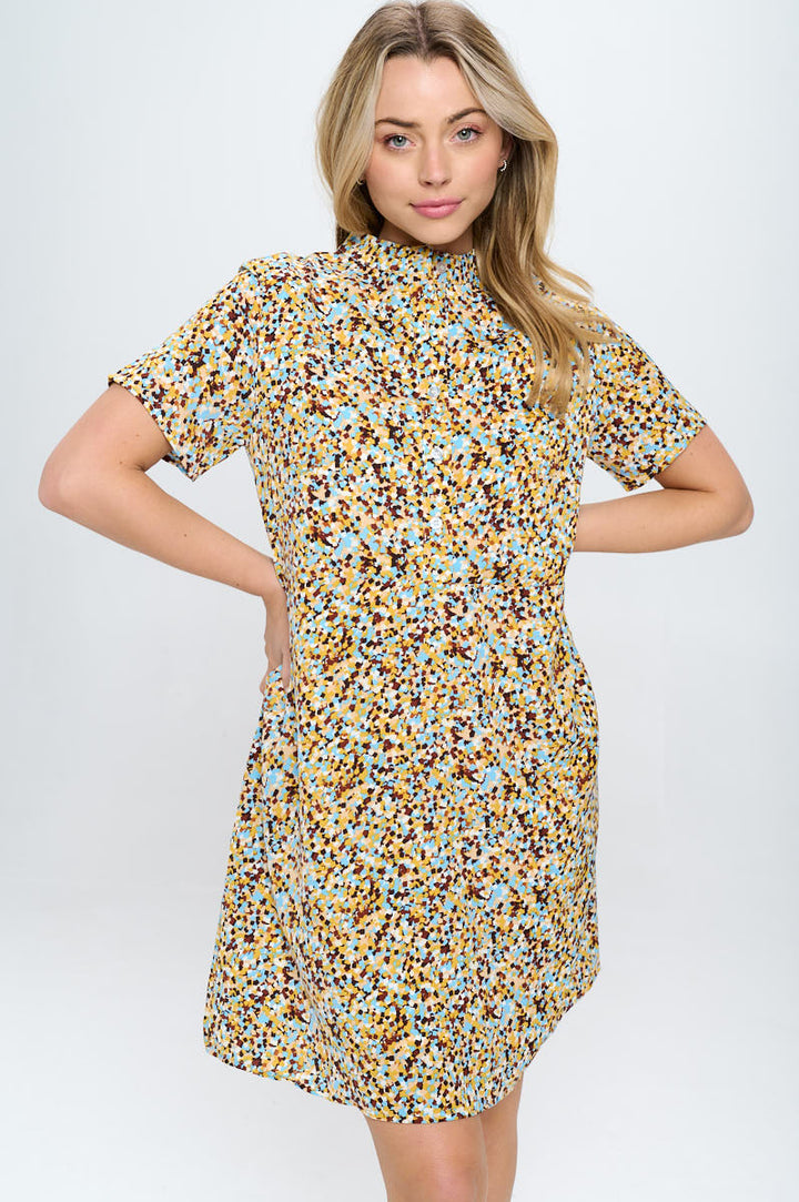 Confetti Print Button Up Dress with Pockets