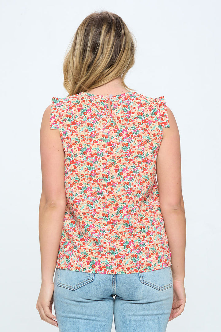 Ditsy Floral All Over Print Crew Neck Blouse