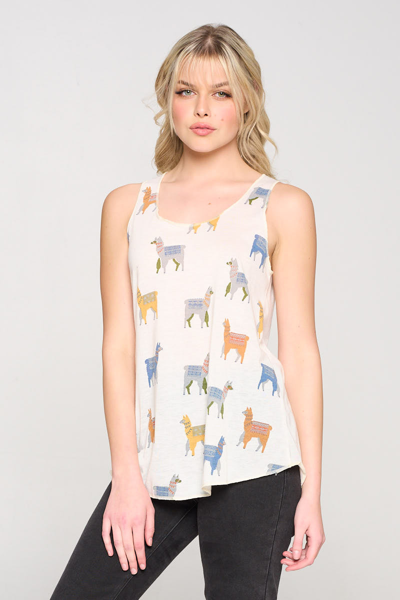 Llama All Over Print Relaxed Fit Tank Top