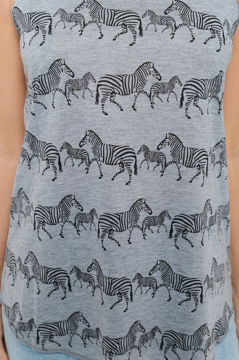 Zebra All Over Print Relaxed Fit Tank Top