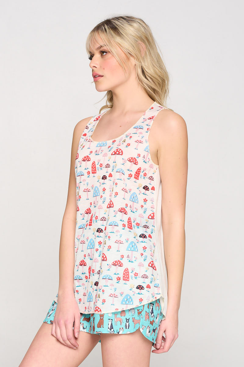 Mushroom Multicolored All Over Print Relaxed Fit Tank Top