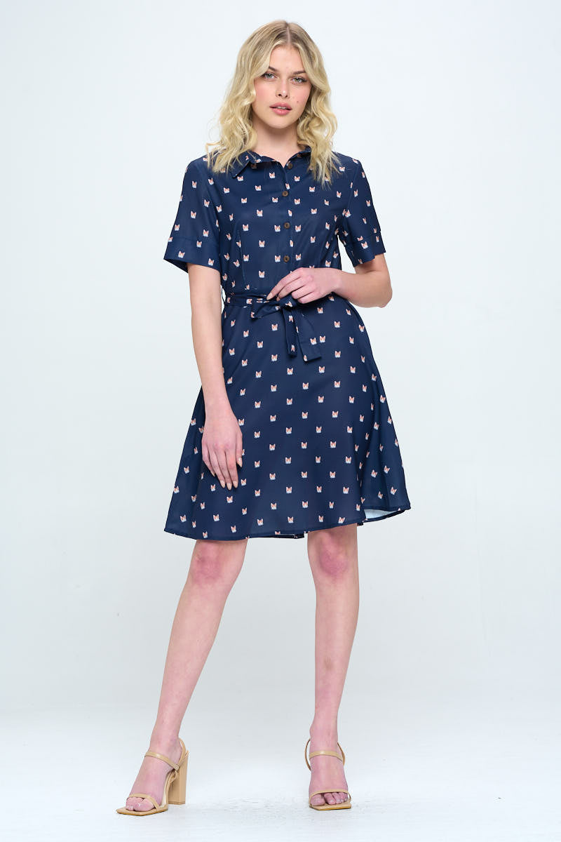 Tokyo talkies navy 2025 blue printed shirt dress