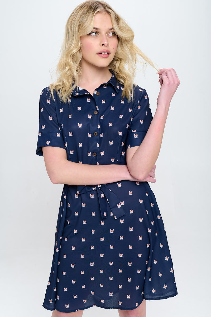 Mini Cat All Over Print Dress