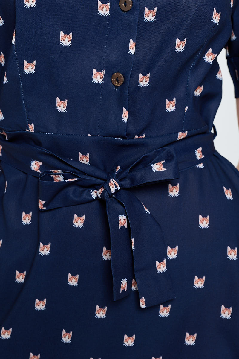 Mini Cat All Over Print Dress