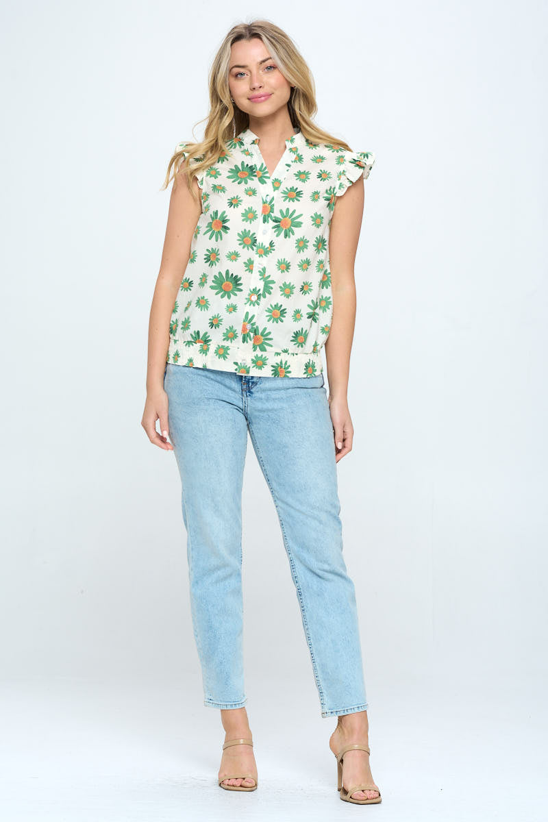 Sunflower All Over Print Button Front Blouse