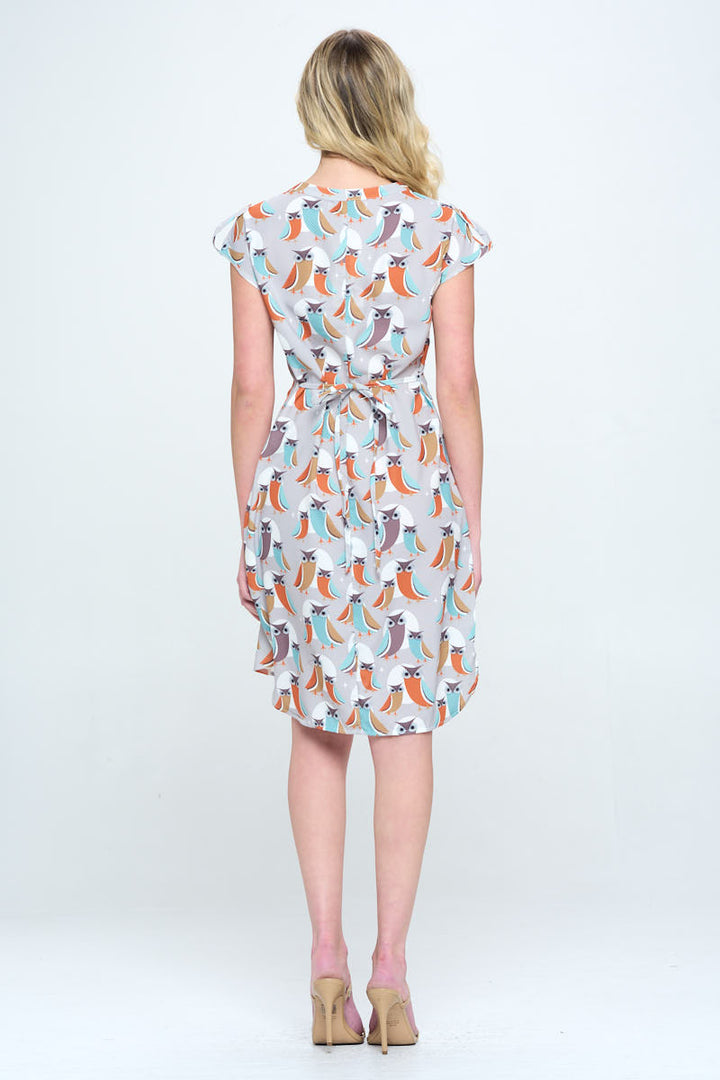 Owl Print V-Neckline Dress