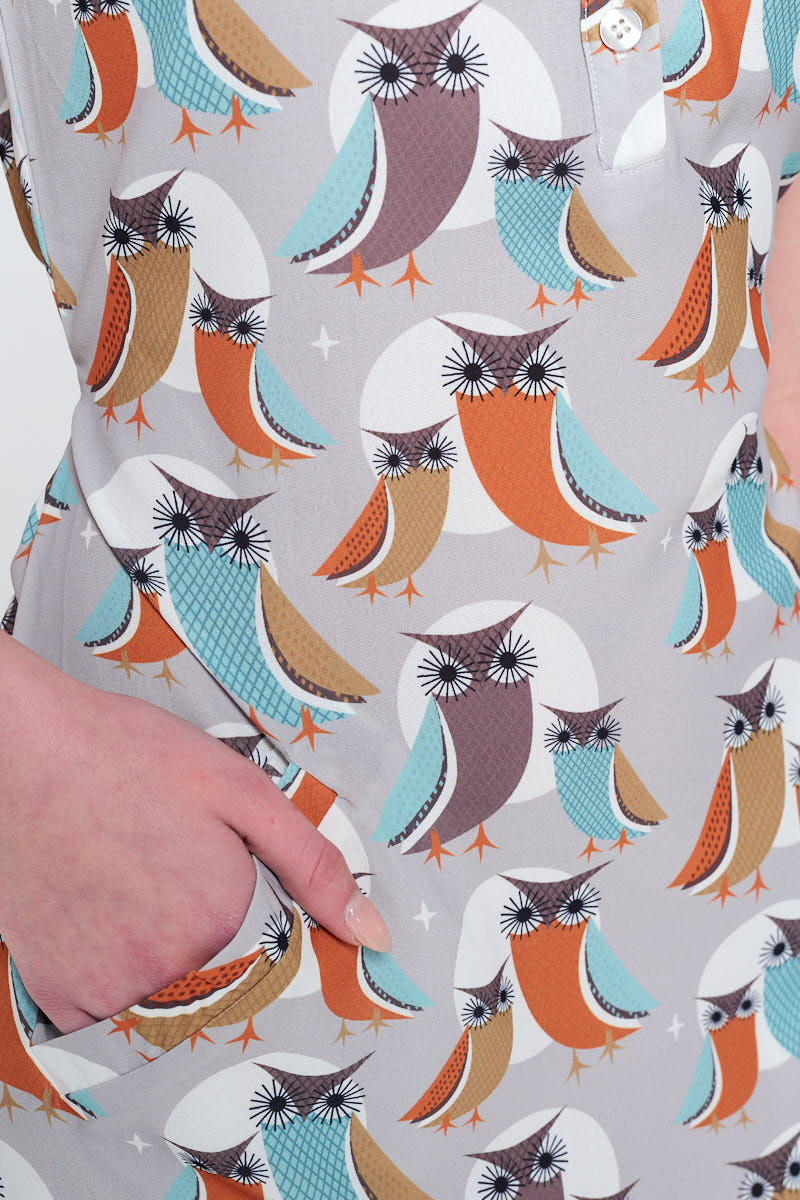 Owl Print V-Neckline Dress