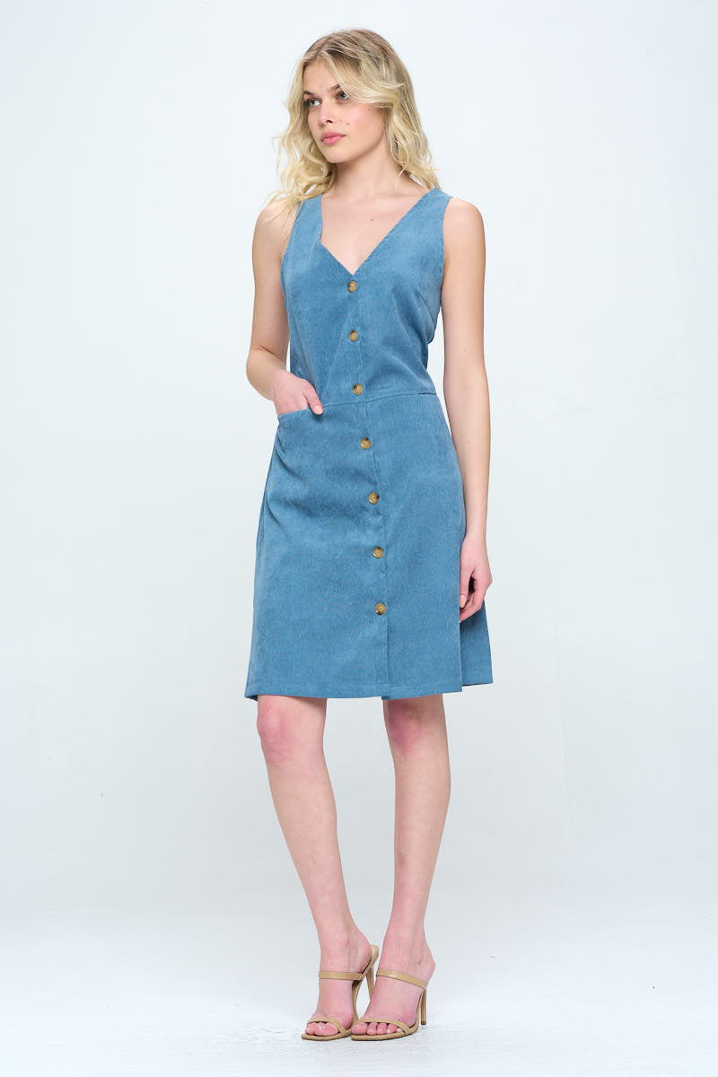 Blue A-Line Corduroy A-Line Dress