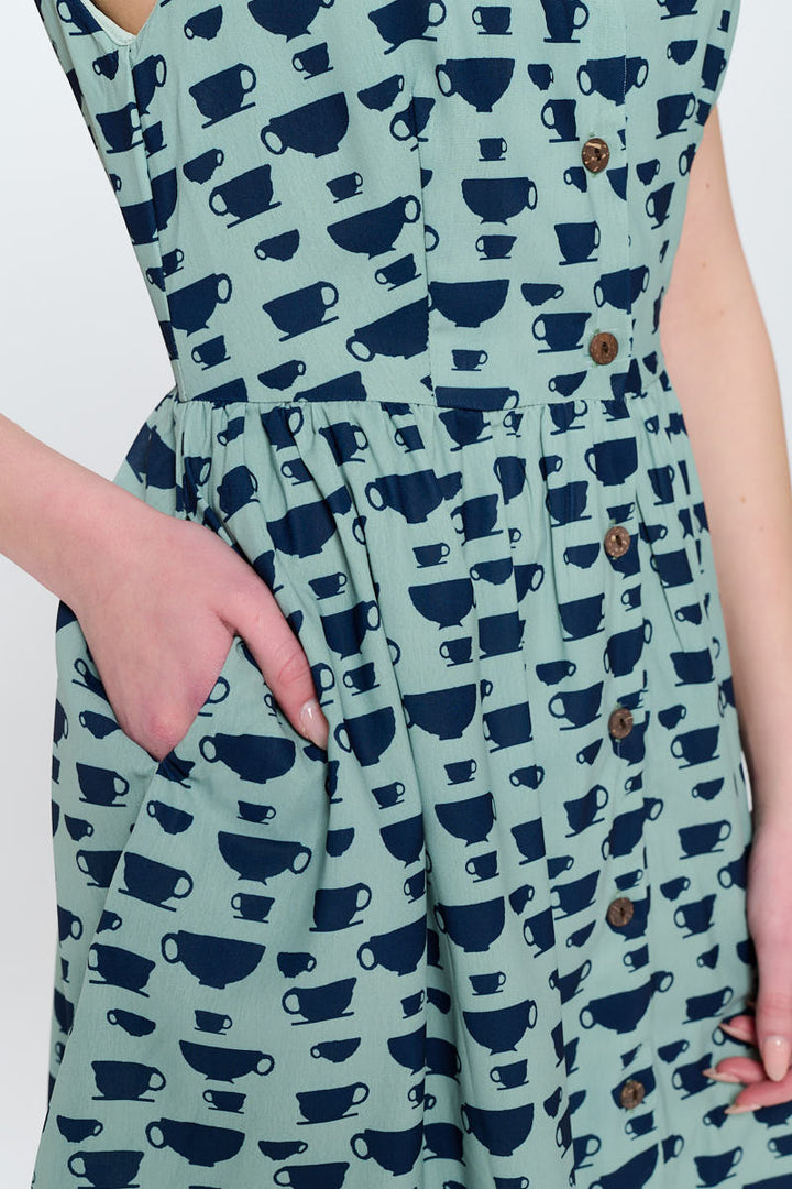 Tea Cup All Over Print V-Neckline Dress